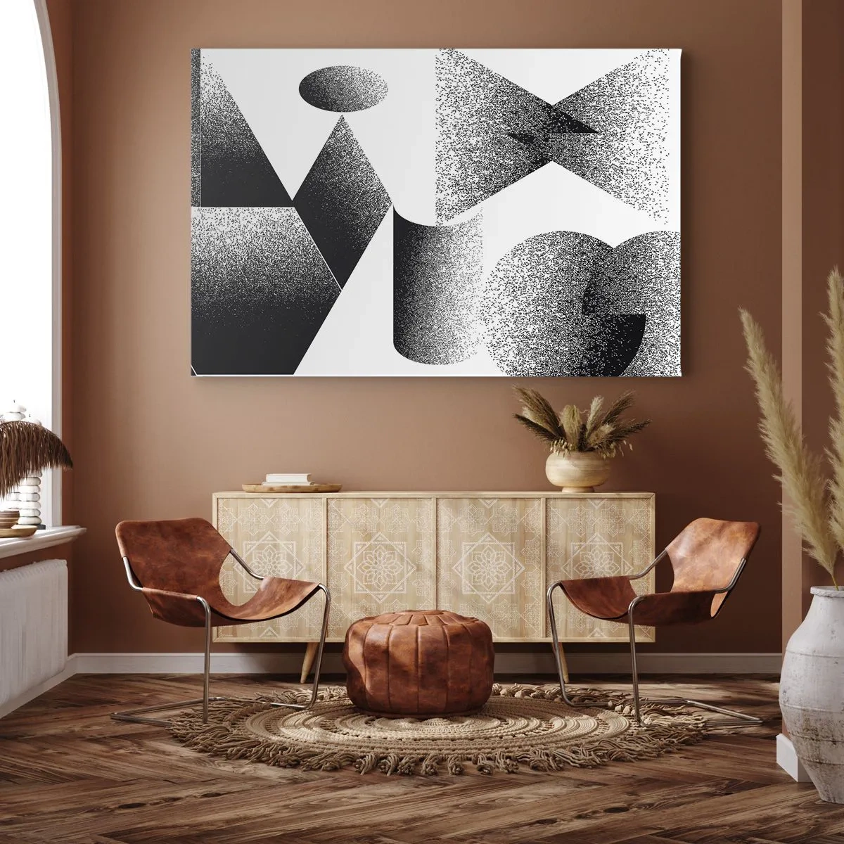 Obraz na płótnie - Geometria złożona z kątów i owalnych kształtów - 70x50cm - Kąty i owale - Nowoczesna dekoracja ścienna do salonu i sypialni ARTTOR