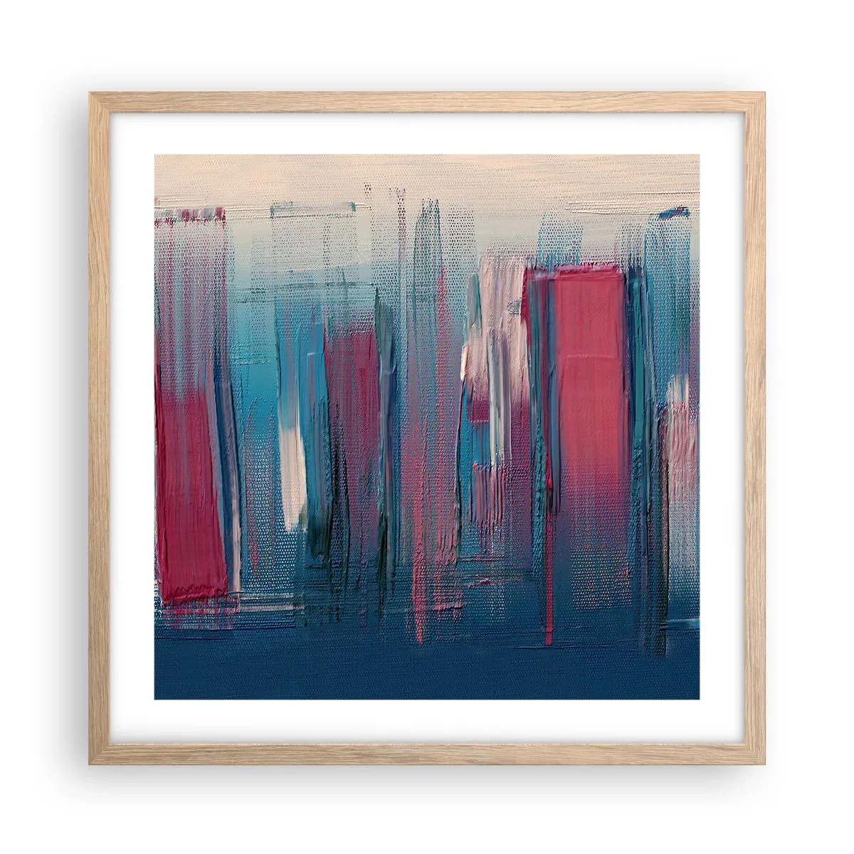 Plakat w ramie jasny dąb - Kompozycja wertykalna w błękicie i czerwieni - 50x50 cm