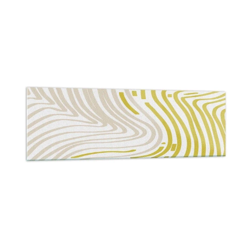 Obraz na szkle - Abstrakcyjny wzór z falującymi liniami w odcieniach żółci i beżu - 160x50cm - Kompozycja z łagodnym ugięciem - Nowoczesna dekoracja ścienna do salonu i sypialni ARTTOR