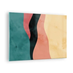 Obraz na szkle - Kolorowe fale w odcieniach zieleni, różu, czerni i beżu - 70x50cm - Zgodna niezgodność - Nowoczesna dekoracja ścienna do salonu i sypialni ARTTOR