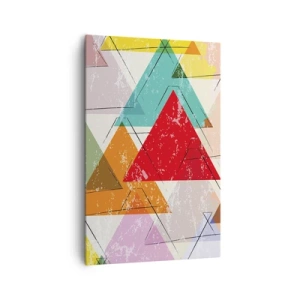 Obraz na płótnie - Kolorowa abstrakcja z geometrycznymi trójkątami - 80x120cm - Trzy po trzy - Nowoczesna dekoracja ścienna do salonu i sypialni ARTTOR