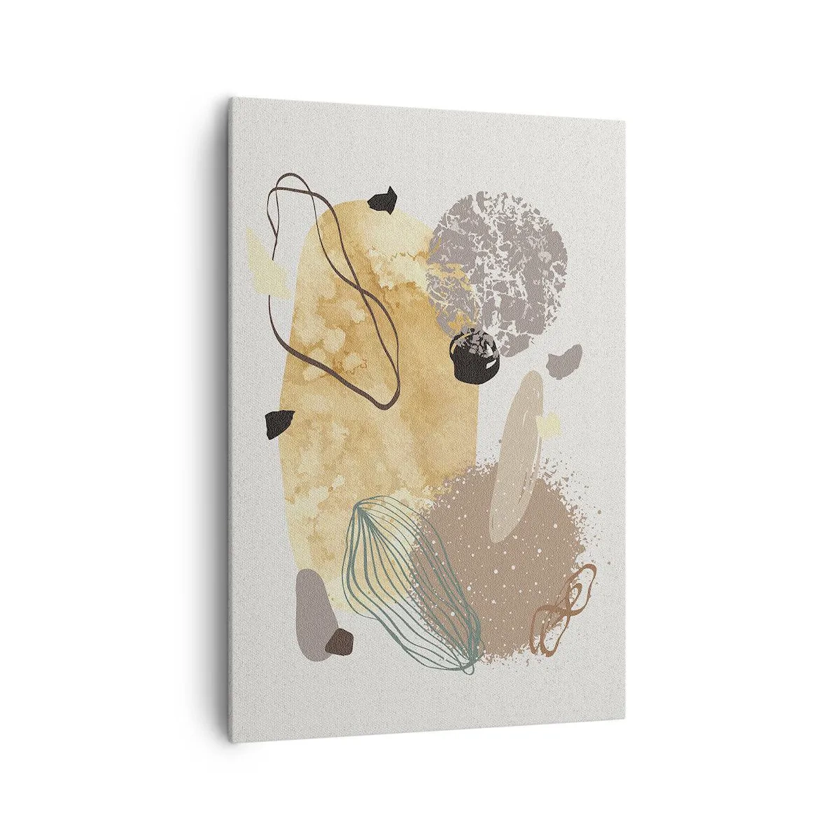 Obraz na płótnie - Kompozycja abstrakcyjnych kształtów w beżach i żółciach - 70x100cm - Plumkologia stosowana - Nowoczesna dekoracja ścienna do salonu i sypialni ARTTOR