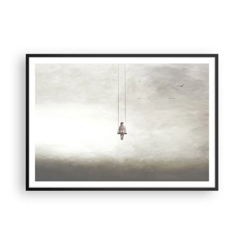 Plakat w czarnej ramie - Postać na huśtawce zawieszonej w przestrzeni - 100x70cm - Dziecko w nas - Nowoczesna dekoracja ścienna do salonu i sypialni ARTTOR