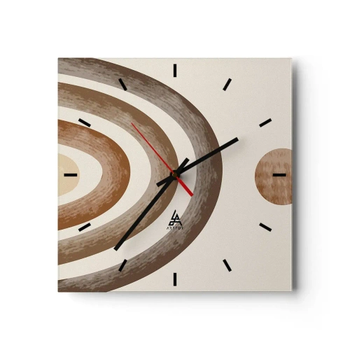 Zegar ścienny - Geometryczny motyw planetarny w odcieniach brązu - 30x30cm - W odległej galaktyce - Nowoczesna dekoracja ścienna do salonu i sypialni ARTTOR
