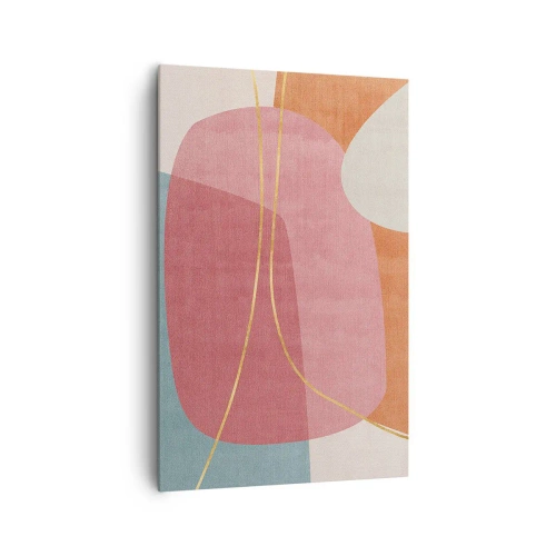 Obraz na płótnie - Abstrakcyjne kształty w pastelowych kolorach z delikatnymi liniami - 80x120cm - Pastelowa kompozycja z nicią złota - Nowoczesna dekoracja ścienna do salonu i sypialni ARTTOR