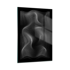 Obraz na szkle - Hipnotyzujące białe linie falujące na czarnym tle - 50x70cm - Taniec światła w przestrzeni - Nowoczesna dekoracja ścienna do salonu, kuchni i sypialni ARTTOR