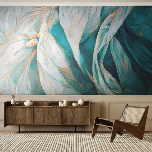 Fototapeta Premium Canvas - Błękitna abstrakcja z motywem złota - Sztuka, Art Deco, Subtelny - 250x175 cm