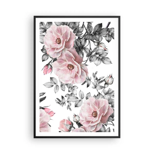 Plakat w czarnej ramie - Zagubić się w kwiatach róż - 70x100 cm