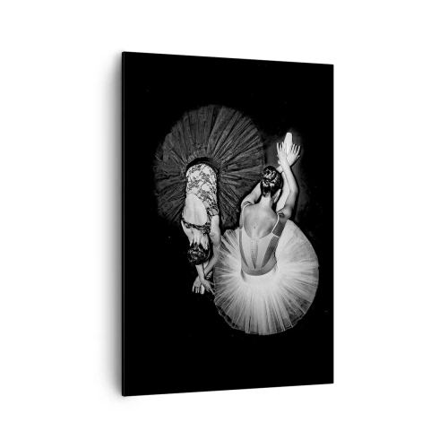 Obraz na płótnie - Czarno-biały obraz dwóch baletnic w dynamicznej pozie - 70x100cm - Jin i jang – idealna równowaga - Nowoczesna dekoracja ścienna do salonu i sypialni ARTTOR
