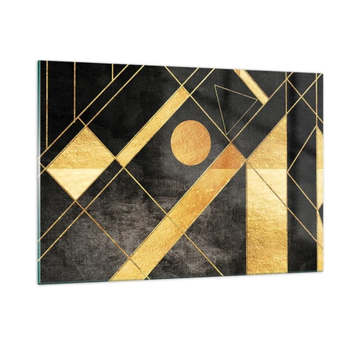 Obraz na szkle - Złote geometryczne wzory na czarnym tle - 120x80cm - Słońce pustyni - Nowoczesna dekoracja ścienna do salonu, kuchni i sypialni ARTTOR