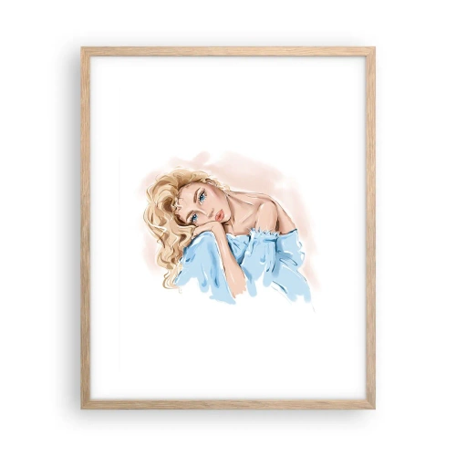 Plakat w ramie jasny dąb - Rozmarzona w błękicie - 40x50 cm