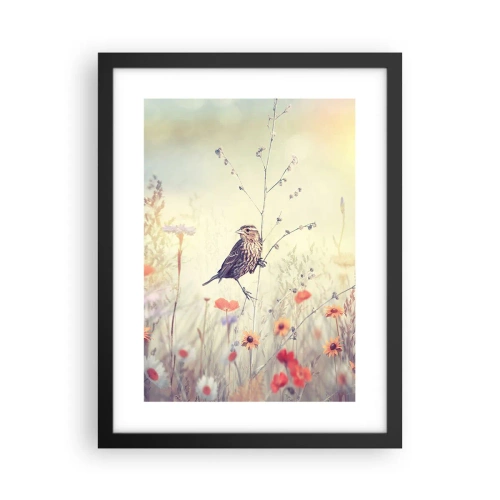 Plakat w czarnej ramie - Ptasi portret z łąką w tle - 30x40 cm