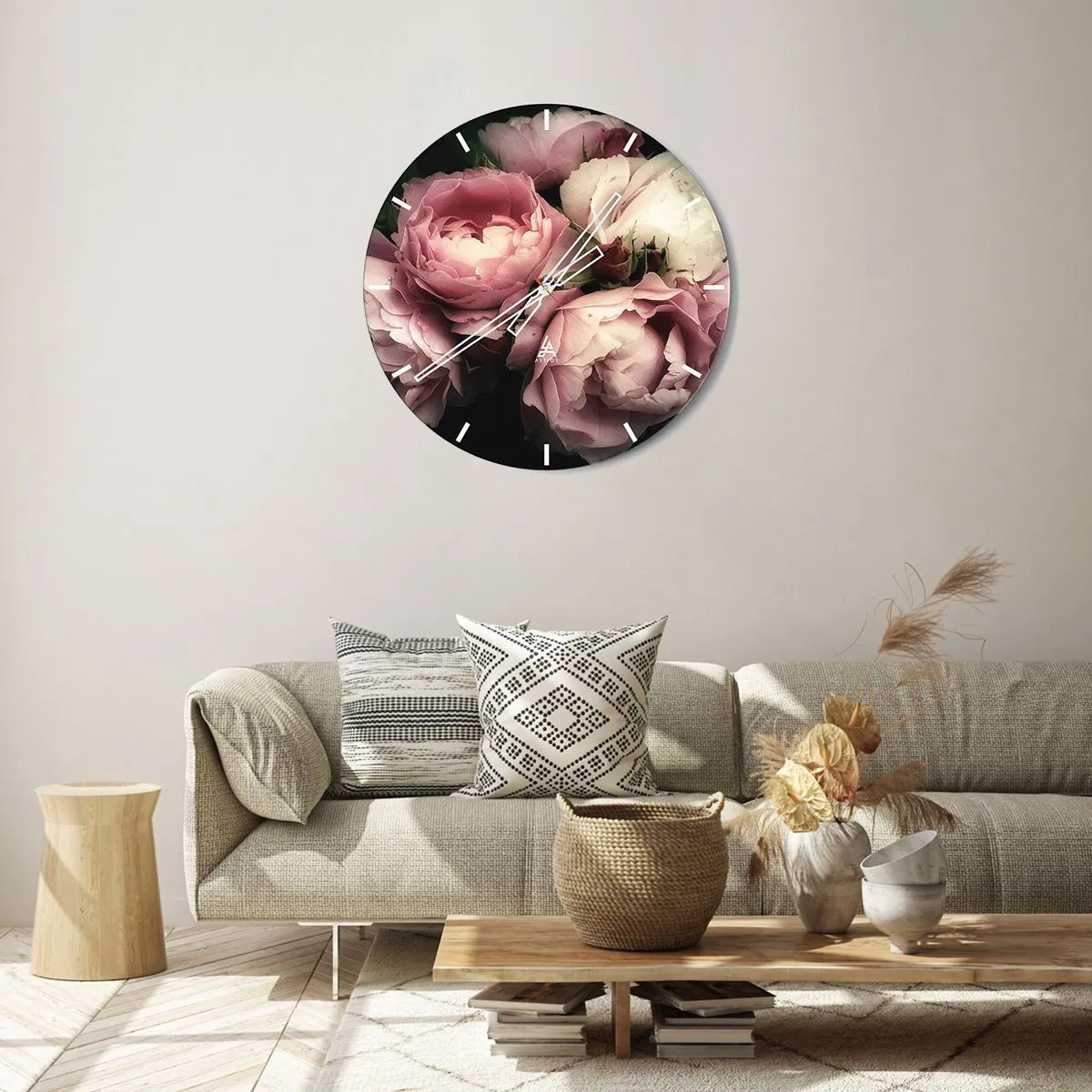 Zegar ścienny - Delikatne róże w odcieniach różu i bieli - 30x30cm - Czar belle epoque - Nowoczesna dekoracja ścienna do salonu, kuchni i sypialni ARTTOR