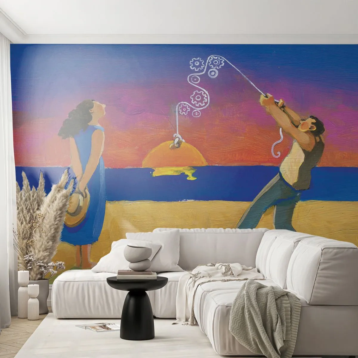 Fototapeta Premium Sand - Artystyczna scena zachodu słońca na plaży - 100x70cm - Więcej niż gwiazdka z nieba - Nowoczesna dekoracja ścienna do salonu, kuchni i sypialni ARTTOR