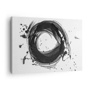 Obraz na płótnie - Czarna abstrakcja w formie koła na białym tle - 70x50cm - Wir tworzenia - Nowoczesna dekoracja ścienna do salonu i sypialni ARTTOR