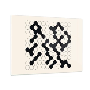 Obraz na szkle - Czarno-biała graficzna mozaika złożona z połączonych kropek - 70x50cm - Chińska gra – wariacja - Nowoczesna dekoracja ścienna do salonu i sypialni ARTTOR