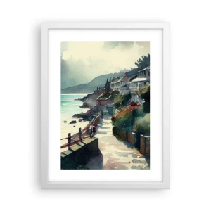 Plakat w białej ramie - Śródziemnomorskie miasteczko - 30x40 cm