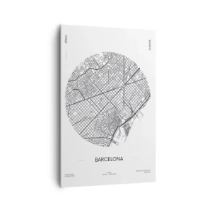 Obraz na płótnie - Mapa Barcelony w minimalistycznym, czarno-białym stylu - 80x120cm - Anatomia Barcelony - Nowoczesna dekoracja ścienna do salonu i sypialni ARTTOR