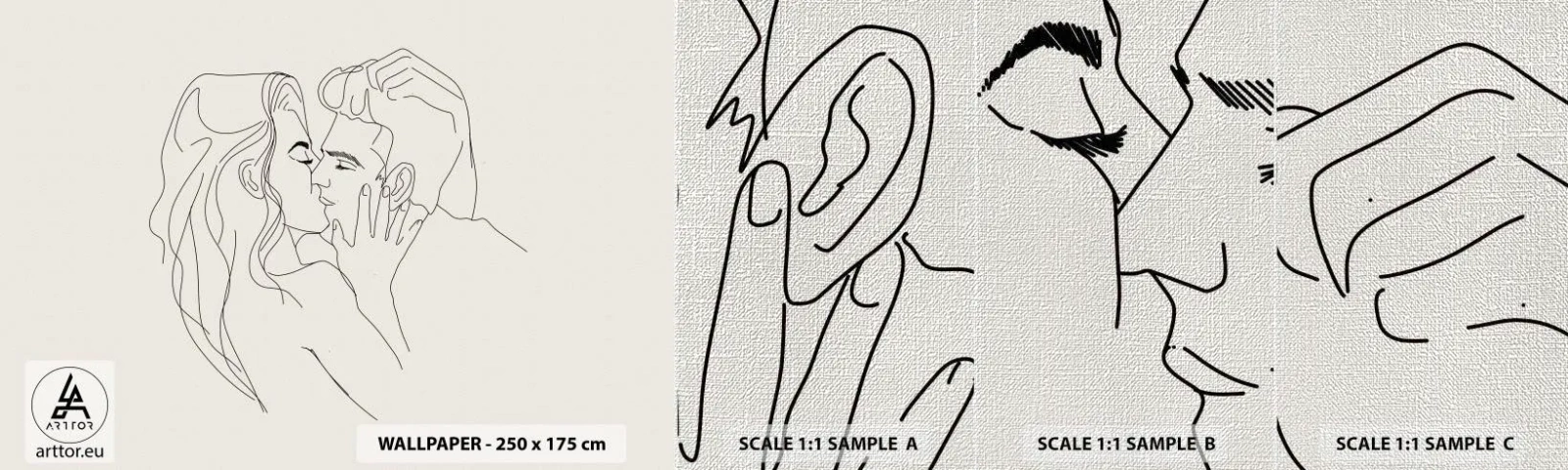 Fototapeta Próbka Premium Canvas - Splątani uczuciem - Grafika, Zakochana Para, Pocałunek - 100x30 cm