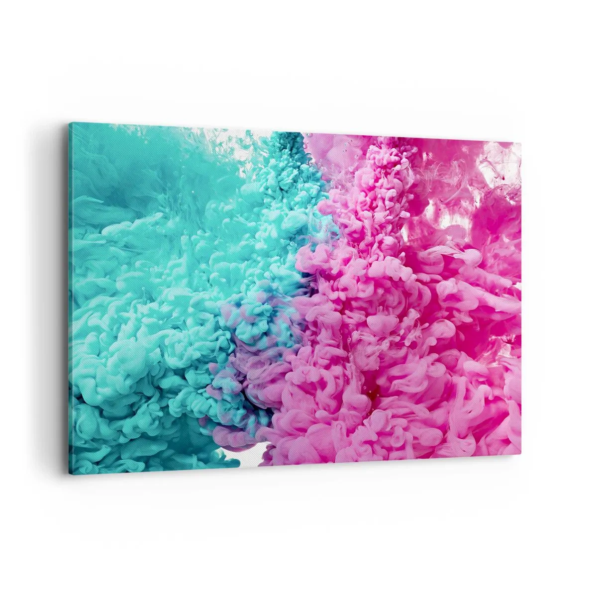 Obraz na płótnie - Kolorowe fale turkusu i różu w abstrakcyjnej formie - 100x70cm - Decydujące starcie - Nowoczesna dekoracja ścienna do salonu, kuchni i sypialni ARTTOR