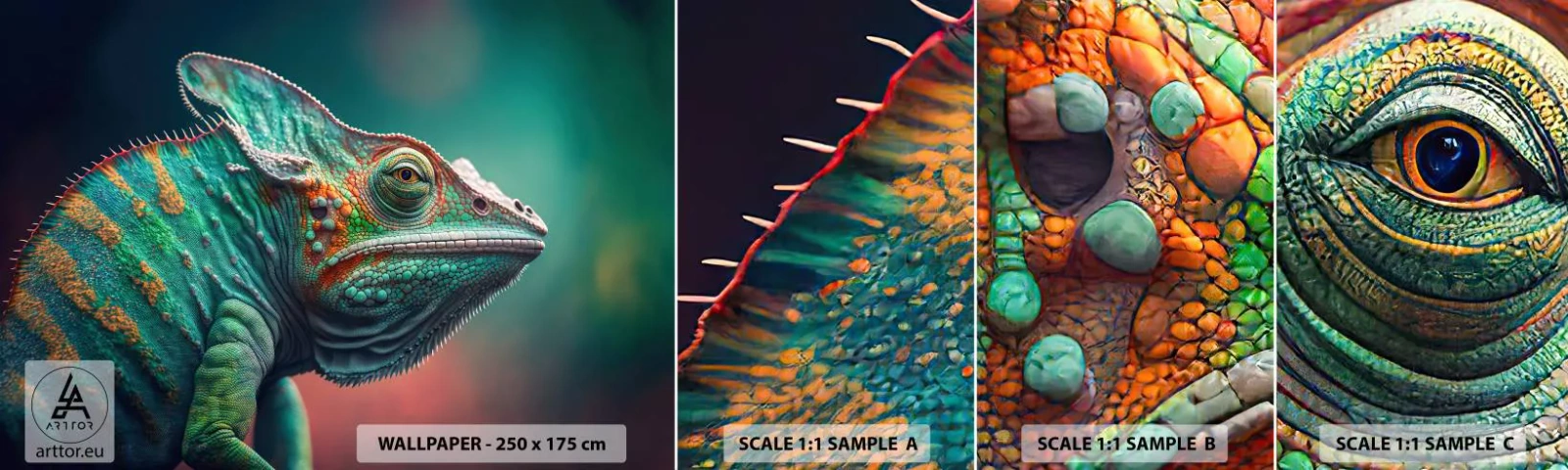 Fototapeta Próbka Samoprzylepna Deluxe Sticker - Widzisz mnie? Niedobrze… - Kameleon, Zwierzęta, Gad - 100x30 cm