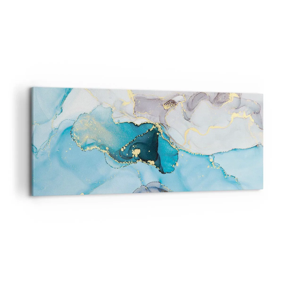 Obraz na płótnie - Abstrakcja w odcieniach błękitu i złota z subtelnymi liniami - 120x50cm - Studium spotkania szarości z turkusem - Nowoczesna dekoracja ścienna do salonu i sypialni ARTTOR