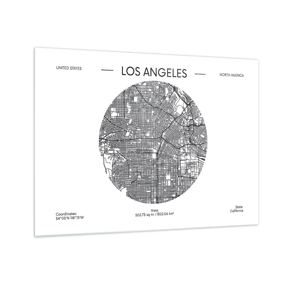 Obraz na szkle - Czarno-biała mapa Los Angeles w stylu minimalistycznym - 70x50cm - Anatomia Los Angeles - Nowoczesna dekoracja ścienna do salonu i sypialni ARTTOR