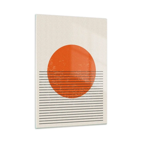 Obraz na szkle - Geometryczna kompozycja z pomarańczowym kołem i liniami - 50x70cm - Zawsze słońce - Nowoczesna dekoracja ścienna do salonu, kuchni i sypialni ARTTOR