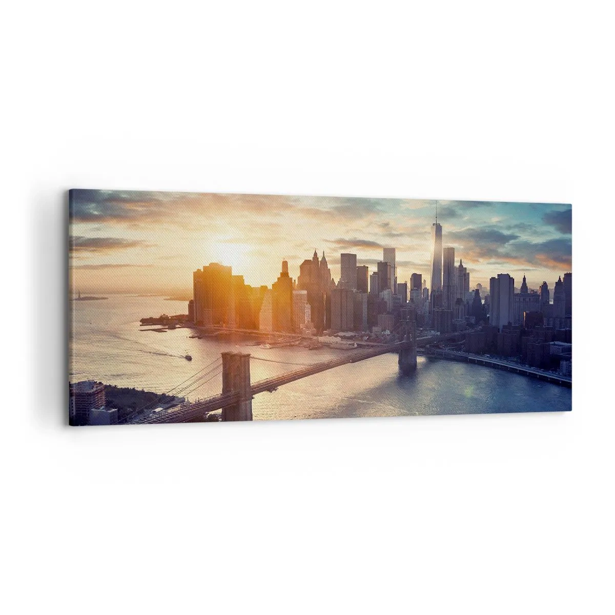 Obraz na płótnie - Panorama miasta z mostem i rzeką w świetle zachodzącego słońca - 120x50cm - Pomnik kultury Zachodu - Nowoczesna dekoracja ścienna do salonu i sypialni ARTTOR