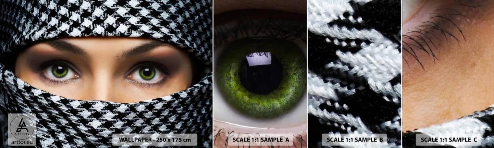 Fototapeta Próbka Standard Eco - Portret zakwefionej zielonookiej piękności - Kobieta, Oczy, Kultura - 100x30 cm