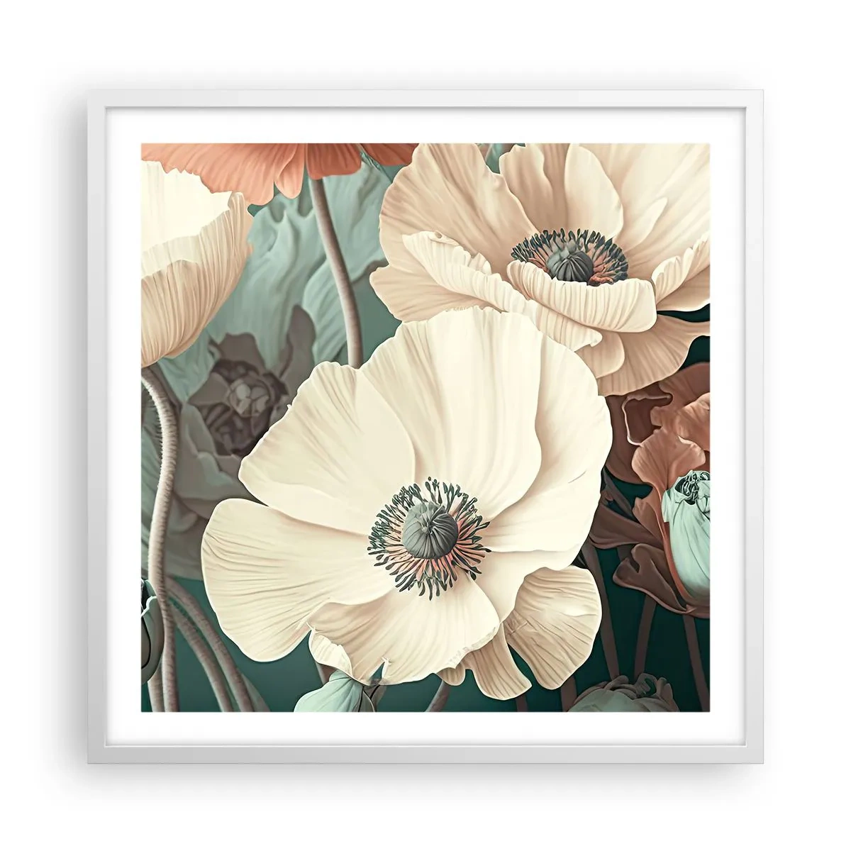 Plakat w białej ramie - Szept maków - 60x60 cm