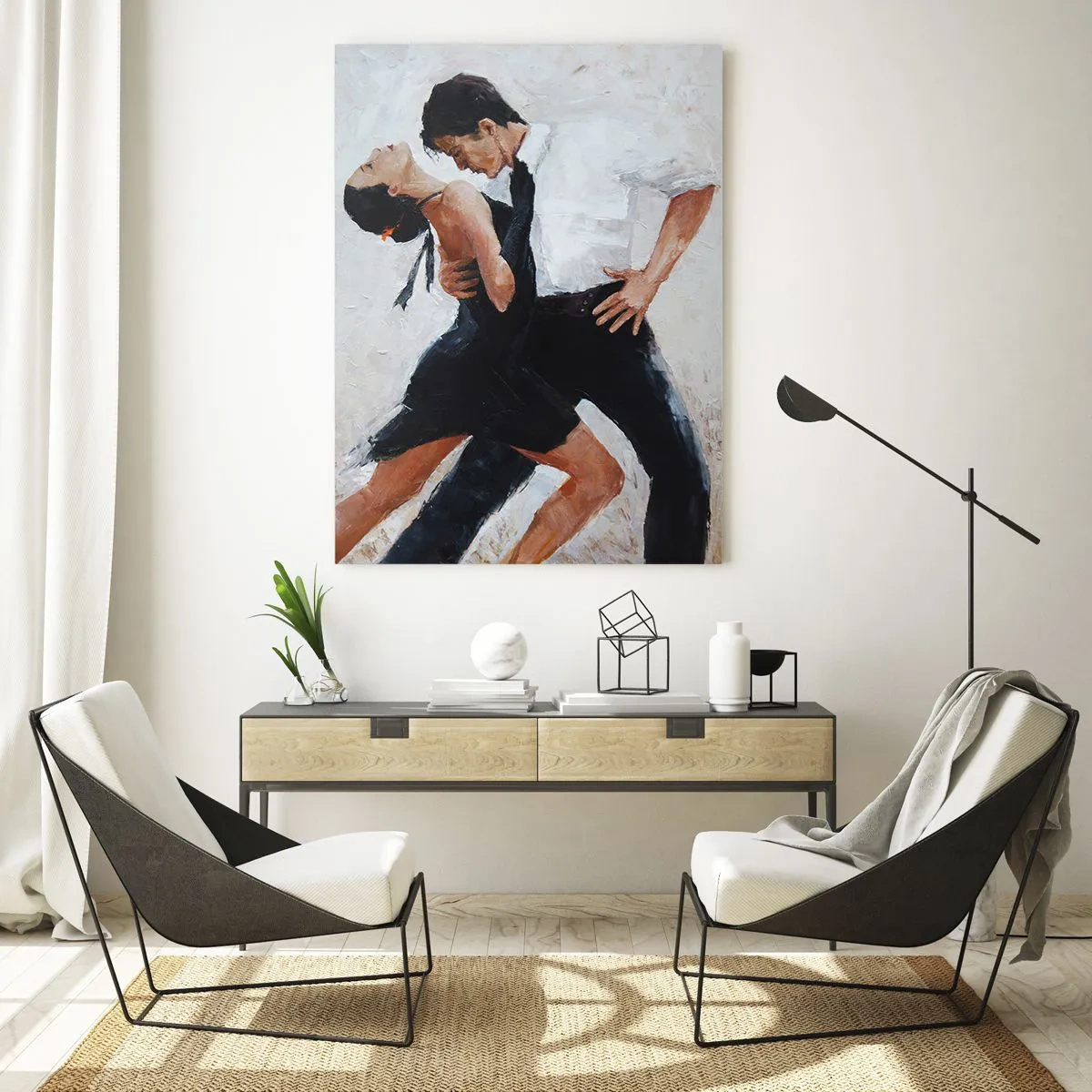 Obraz na szkle - Para tańcząca w eleganckim, zmysłowym ujęciu - 80x120cm - Tango mych marzeń i snów - Nowoczesna dekoracja ścienna do salonu i sypialni ARTTOR