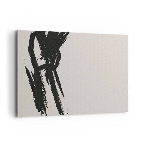 Obraz na płótnie - Dynamiczne pociągnięcia pędzla w czerni na jasnym tle - 100x70cm - Niepohamowany pęd - Nowoczesna dekoracja ścienna do salonu, kuchni i sypialni ARTTOR