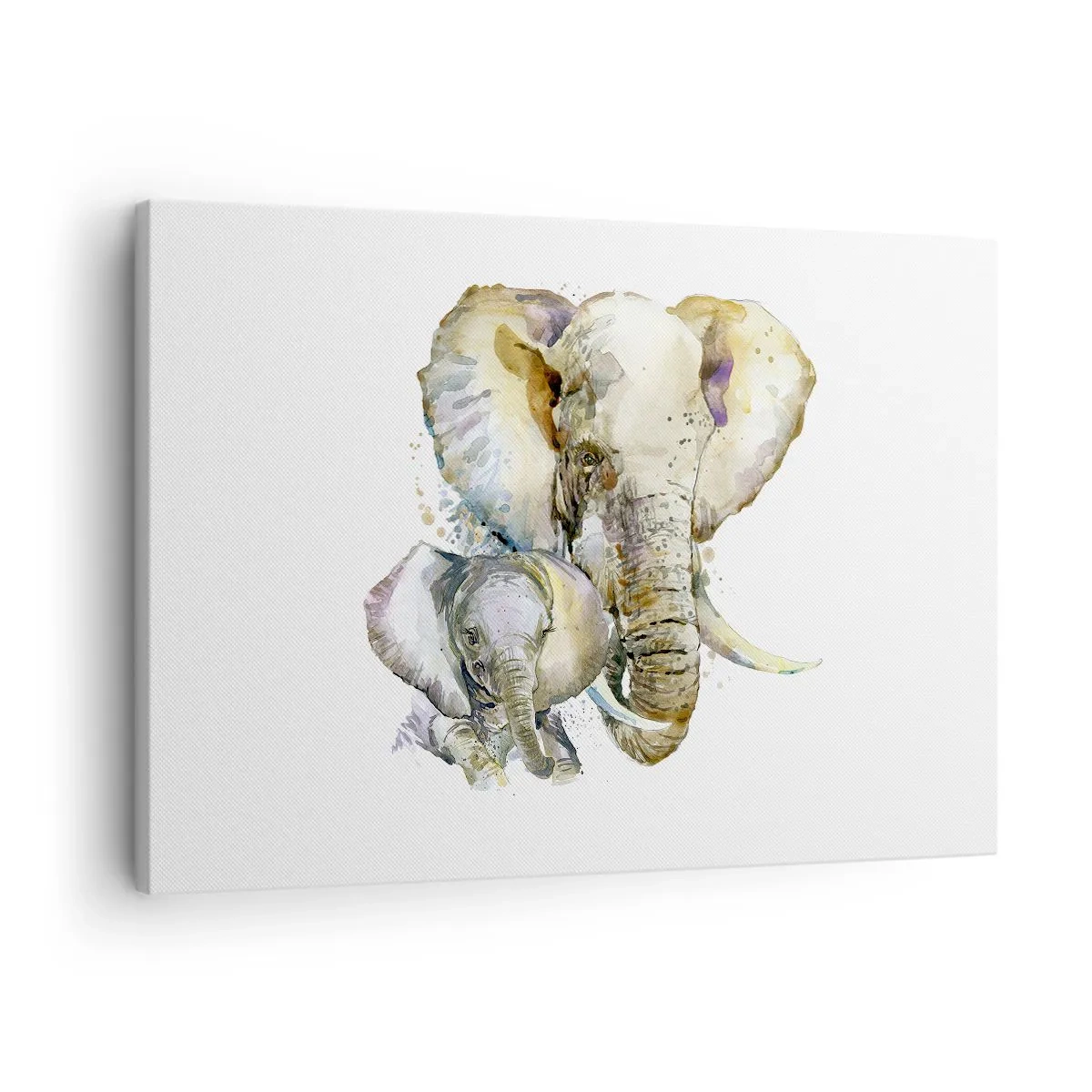 Obraz na płótnie - Akwarelowe słonie w subtelnej kolorystyce - 70x50cm - Nie ma jak u mamy - Nowoczesna dekoracja ścienna do salonu i sypialni ARTTOR
