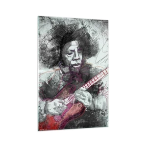 Obraz na szkle - Artystyczny portret gitarzysty w technice szkicu - 70x100cm - Na falach muzyki - Nowoczesna dekoracja ścienna do salonu i sypialni ARTTOR