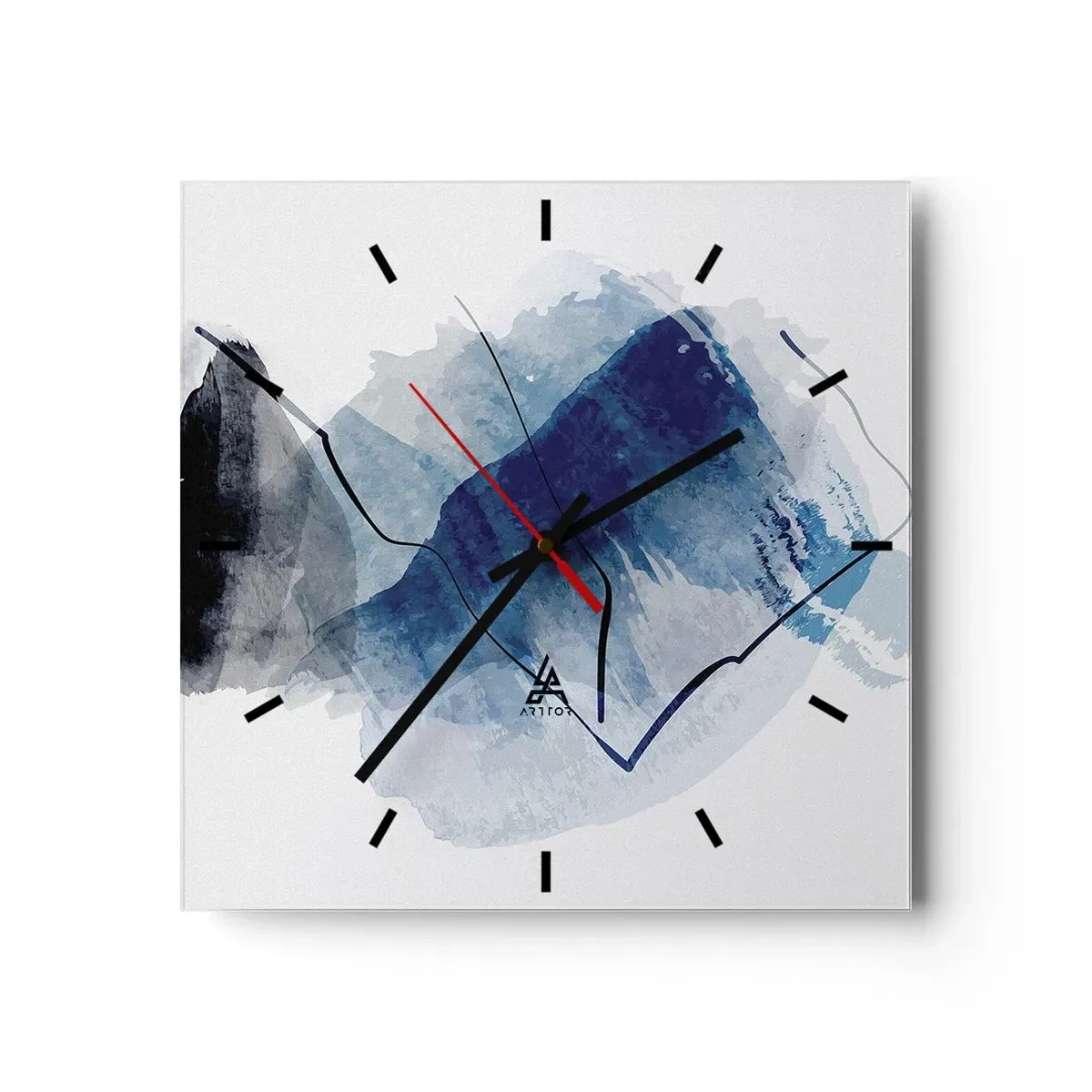 Zegar ścienny - Abstrakcyjne formy w odcieniach niebieskiego z delikatnymi liniami - 30x30cm - Lodowa góra - Nowoczesna dekoracja ścienna do salonu i sypialni ARTTOR