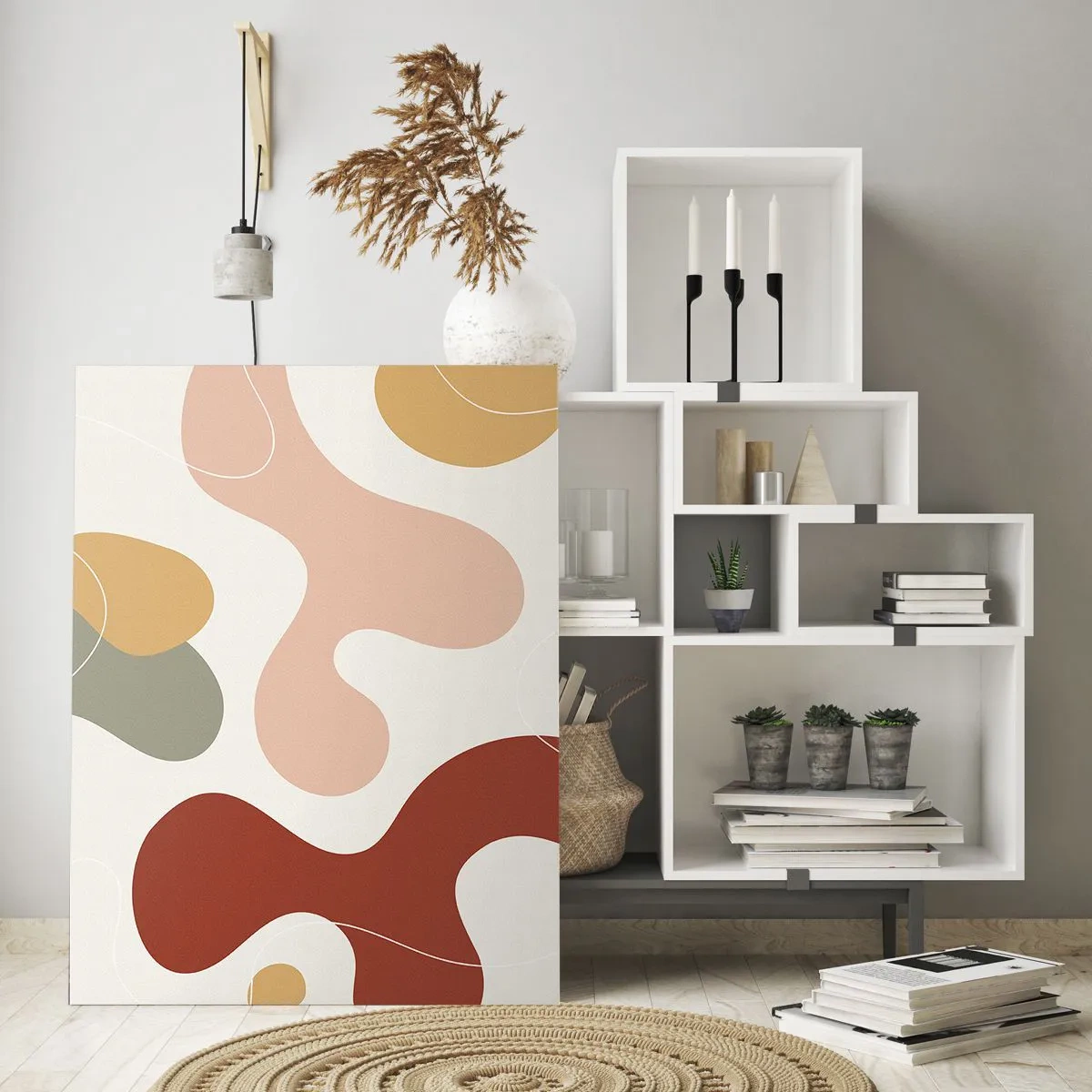 Obraz na szkle - Abstrakcyjna kompozycja w pastelowych odcieniach z dynamicznymi kształtami - 80x120cm - Esy czy floresy? - Nowoczesna dekoracja ścienna do salonu i sypialni ARTTOR