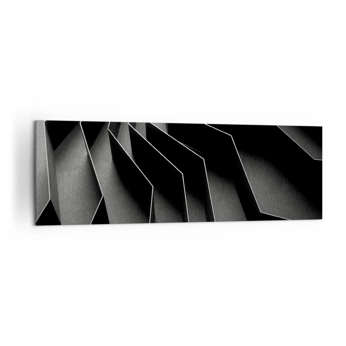 Obraz na płótnie - Czarno-biała abstrakcja z geometrycznymi strukturami - 160x50cm - Przestrzenny porządek - Nowoczesna dekoracja ścienna do salonu i sypialni ARTTOR