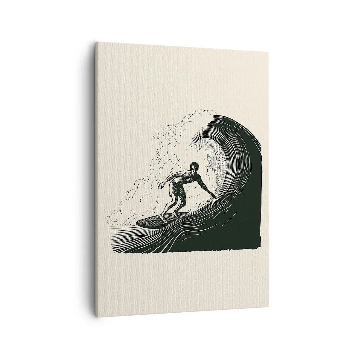 Obraz na płótnie - Ilustracja surfera na fali w stylu vintage - 50x70cm - Król fali - Nowoczesna dekoracja ścienna do salonu, kuchni i sypialni ARTTOR