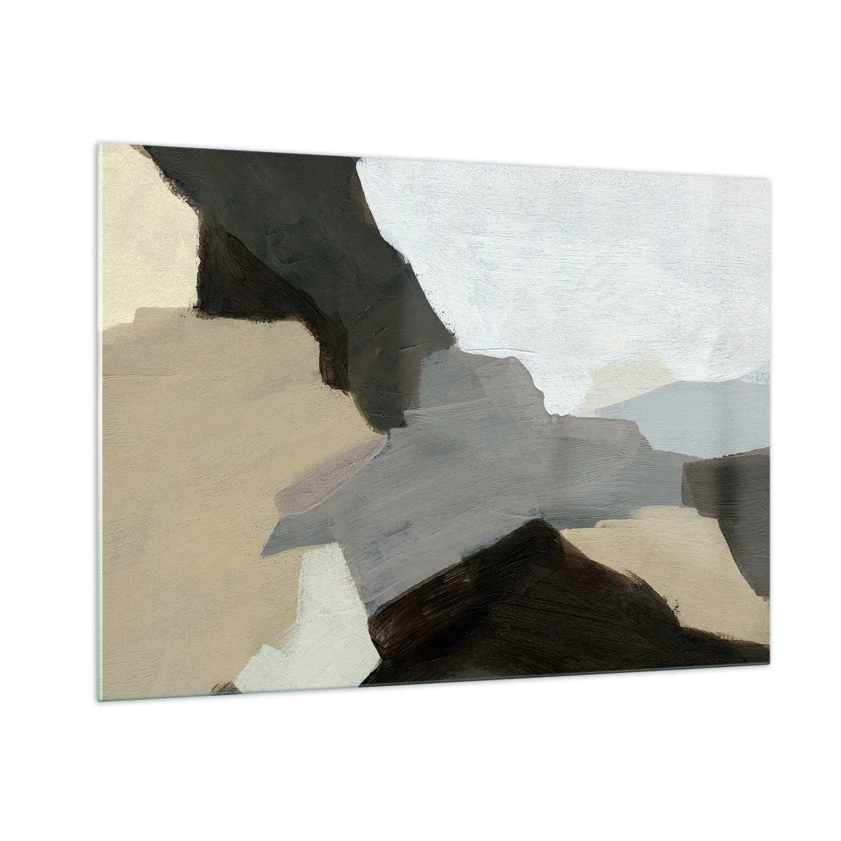 Obraz na szkle - Nowoczesna kompozycja abstrakcyjna w odcieniach szarości - 100x70cm - Abstrakcja: rozstaje szarości - Nowoczesna dekoracja ścienna do salonu, kuchni i sypialni ARTTOR