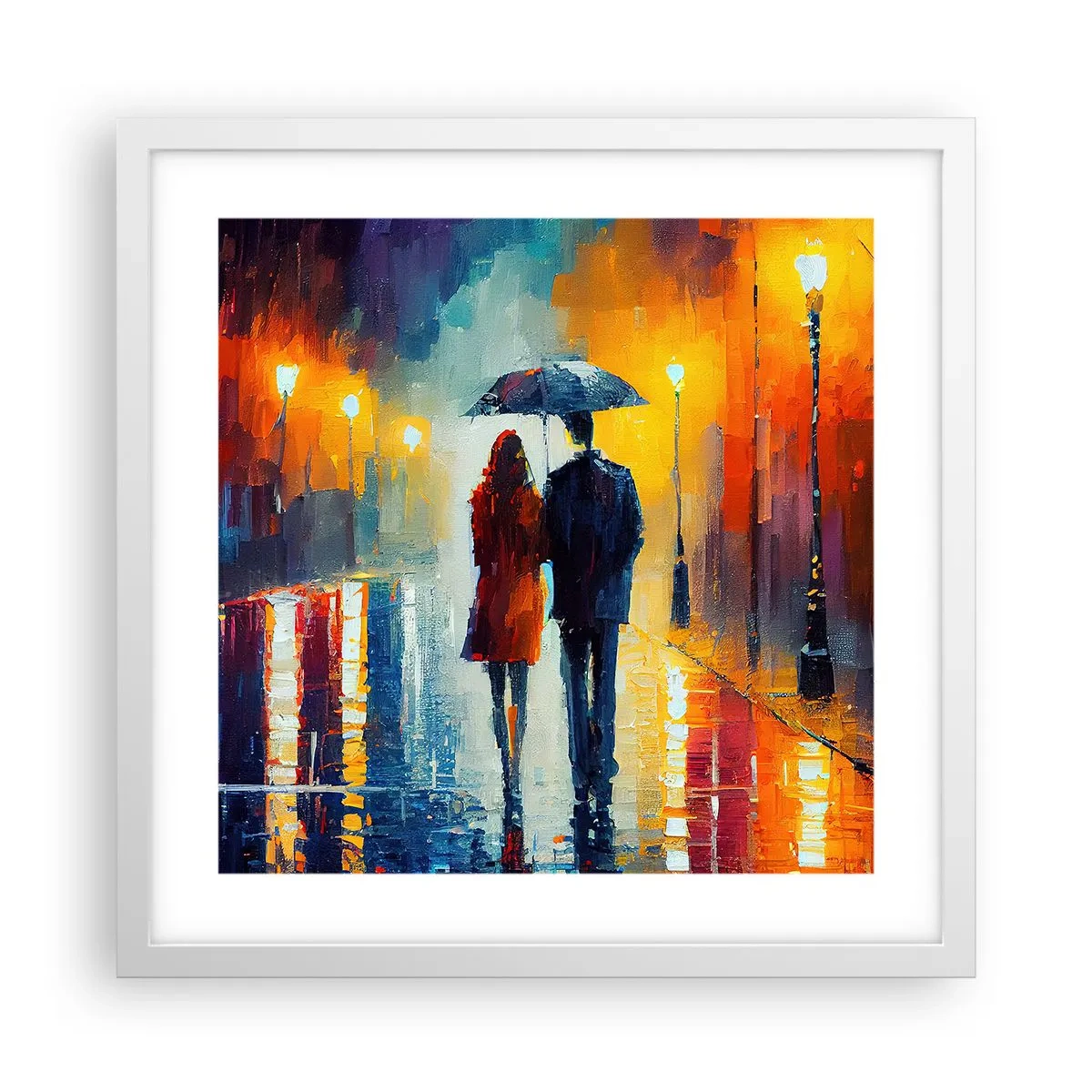 Plakat w białej ramie - Razem – kolorowa noc - 40x40 cm