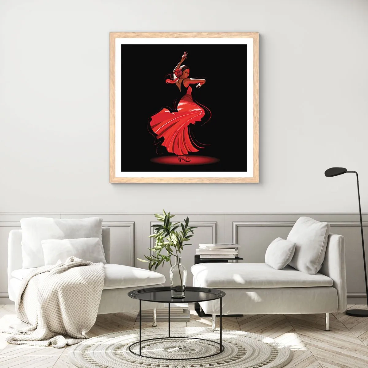Plakat w ramie jasny dąb - Ognisty duch flamenco - 30x30 cm
