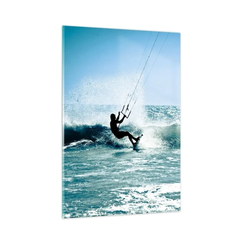 Obraz na szkle - Kitesurfer na fali w pełnym słońcu - 80x120cm - Daj się ponieść - Nowoczesna dekoracja ścienna do salonu i sypialni ARTTOR