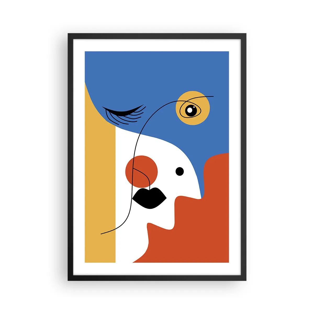 Plakat w czarnej ramie - Kubistyczny portret w mocnych kolorach - 50x70cm - Portret zdekonstruowany - Nowoczesna dekoracja ścienna do salonu i sypialni ARTTOR