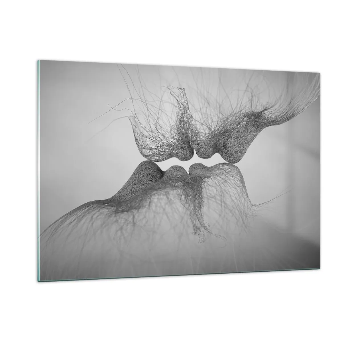 Obraz na szkle - Abstrakcyjny pocałunek w czerni i bieli - 120x80cm - Pocałunek wiatru - Nowoczesna dekoracja ścienna do salonu, kuchni i sypialni ARTTOR