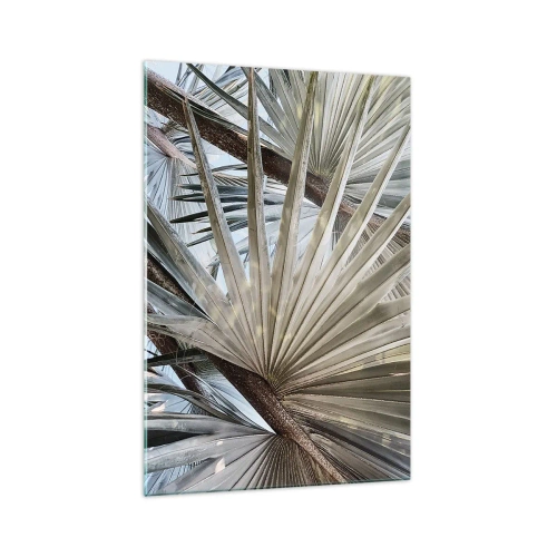 Obraz na szkle - Liście palmowe w naturalnych odcieniach zieleni na zbliżeniu - 70x100cm - Wachlarze w tropikach - Nowoczesna dekoracja ścienna do salonu i sypialni ARTTOR