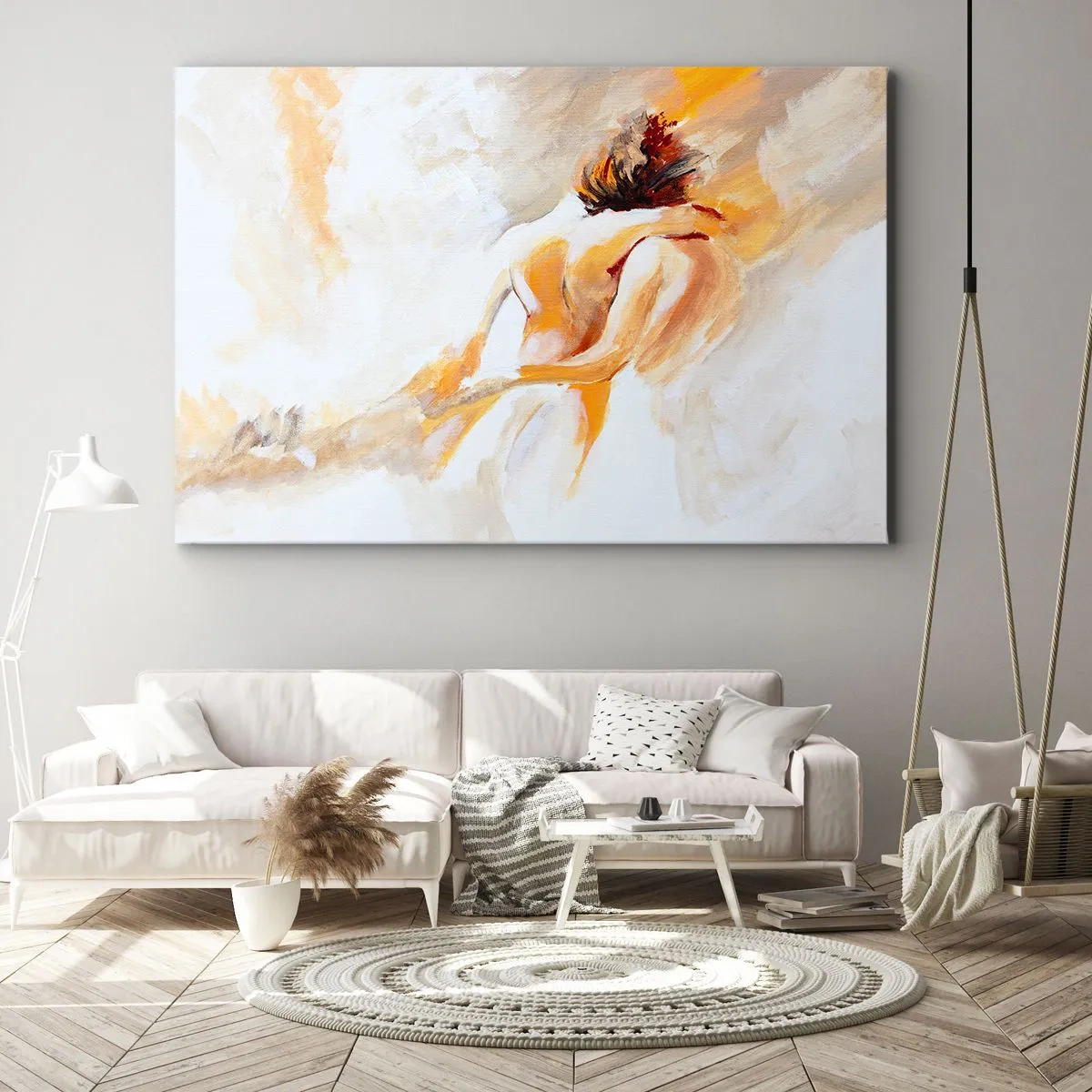 Obraz na płótnie - Abstrakcyjna scena romantycznego uścisku - 70x50cm - W niebie bliskości - Nowoczesna dekoracja ścienna do salonu i sypialni ARTTOR