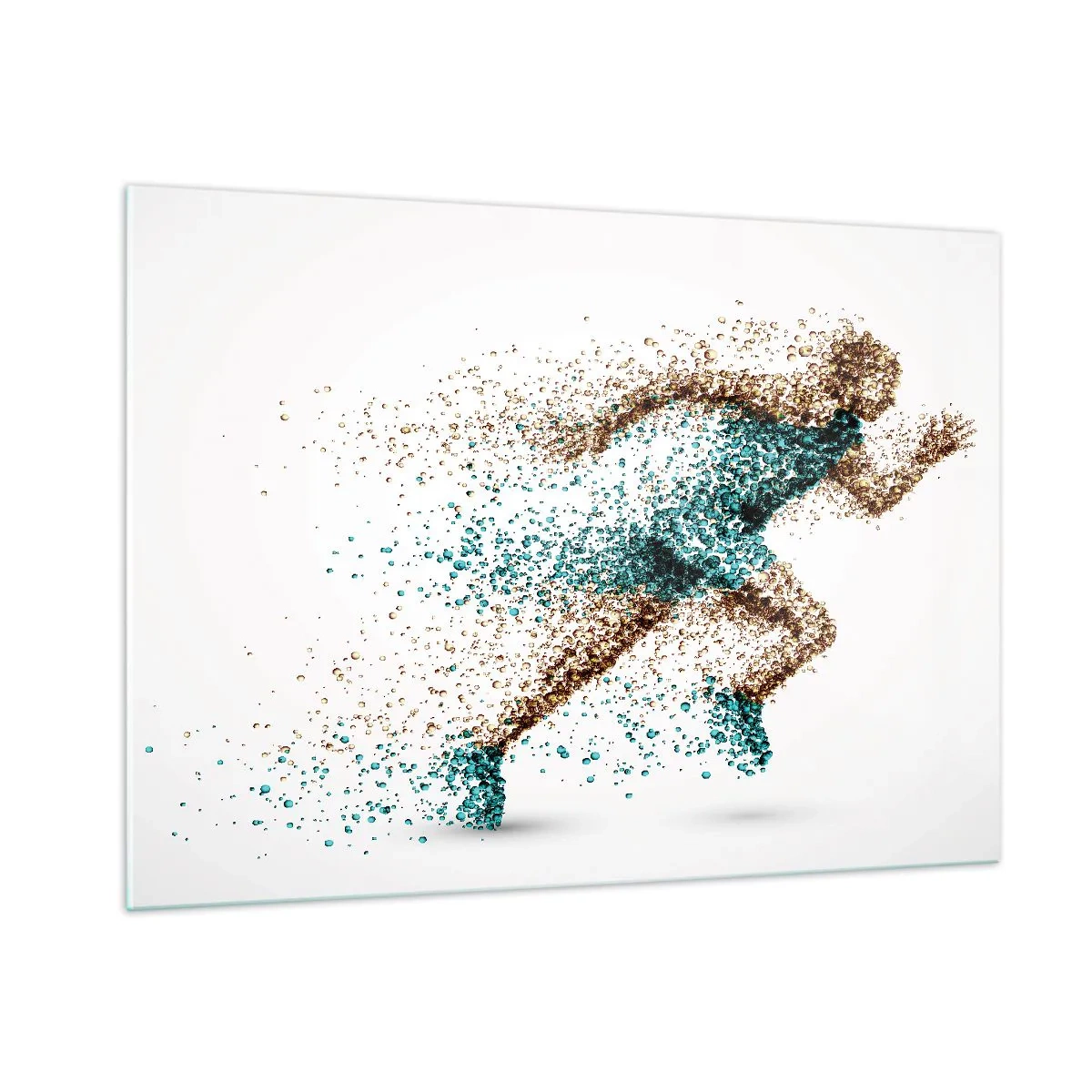 Obraz na szkle - Postać biegacza uformowana z kolorowych cząsteczek - 100x70cm - Życie to bieg - Nowoczesna dekoracja ścienna do salonu, kuchni i sypialni ARTTOR