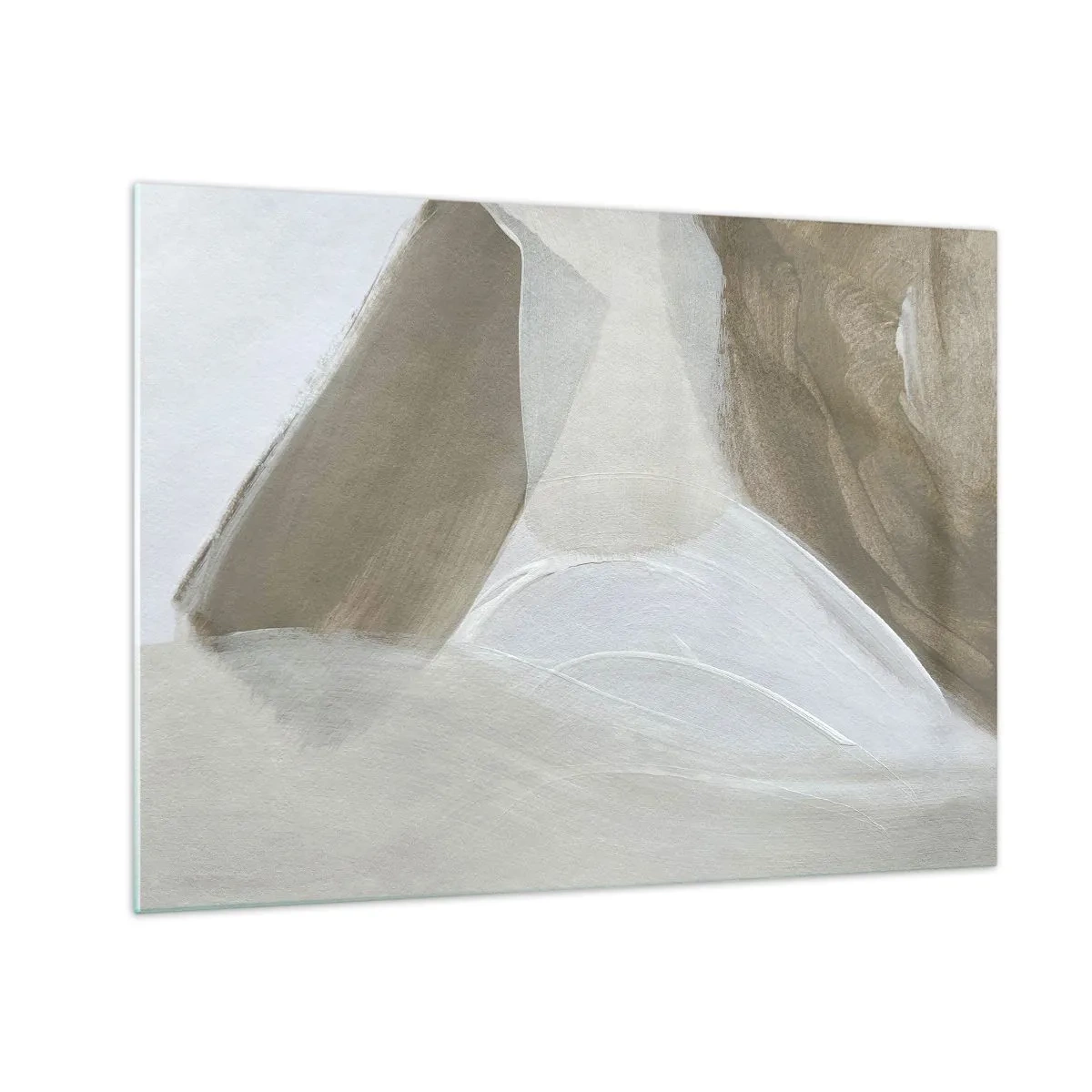 Obraz na szkle - Delikatna abstrakcja w bieli i beżu z miękkimi pociągnięciami - 70x50cm - Fala bieli - Nowoczesna dekoracja ścienna do salonu i sypialni ARTTOR