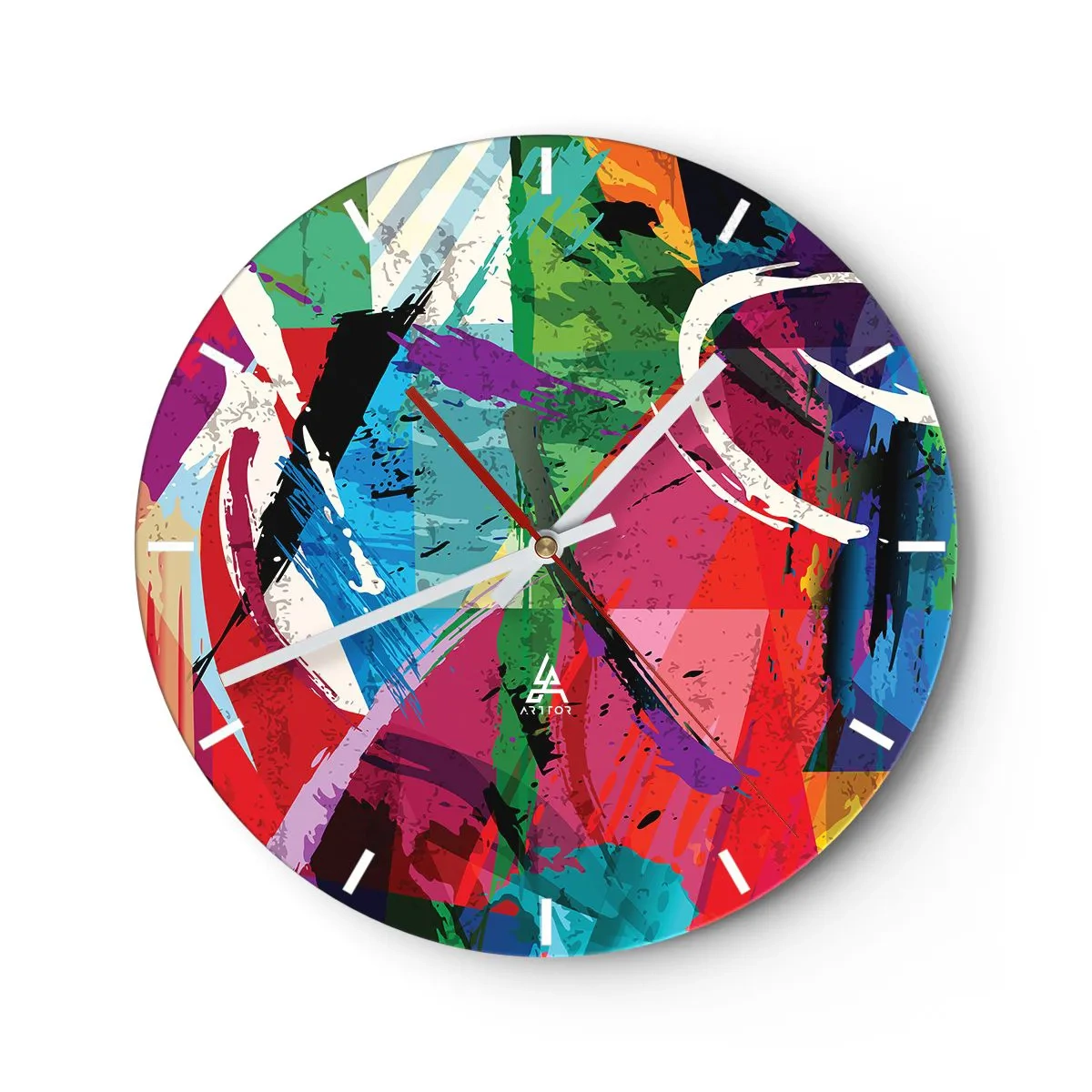 Zegar ścienny - Abstrakcyjny wzór z intensywnymi kolorami i dynamicznymi liniami - 30x30cm - Szybko, żywo i skocznie - Nowoczesna dekoracja ścienna do salonu, kuchni i sypialni ARTTOR
